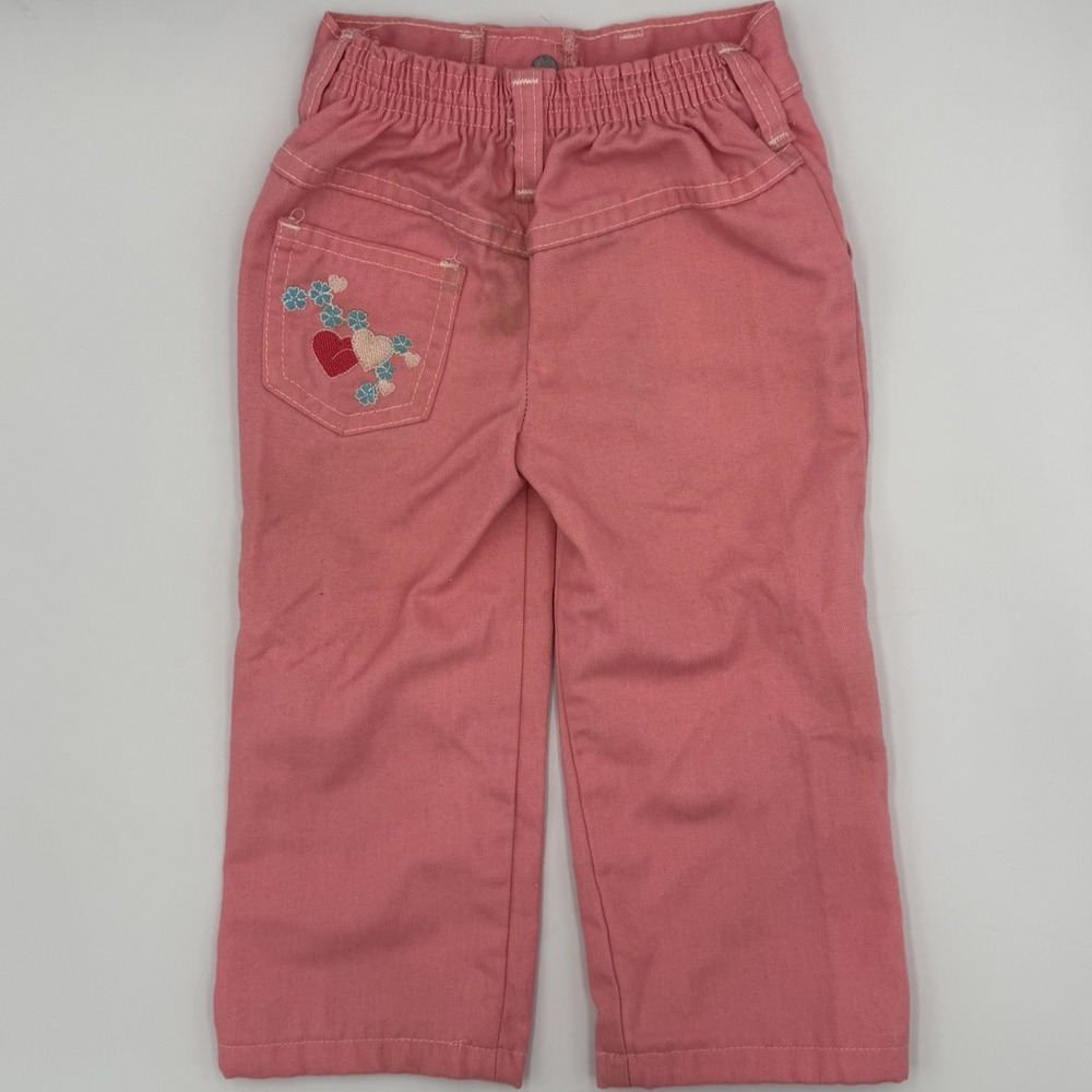 VTG 70-80s Garanimals Pink Kids 4-5T Pants Embroidered Hearts & Flowers, STAINED - Picture 8 of 14